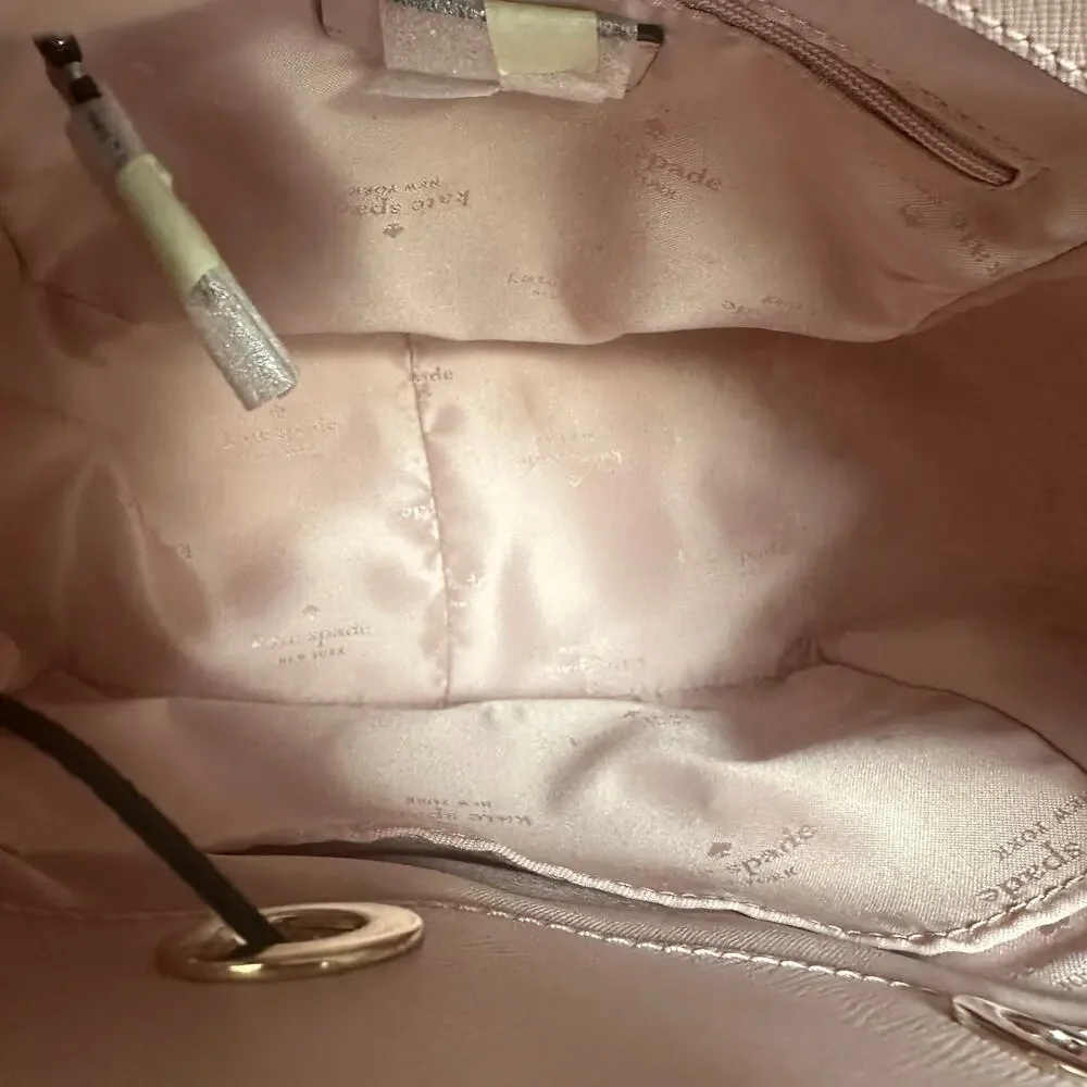 Kate Spade Lizzie Flap Backpack Womens Rose Smoke Pink Saffiano Leather Bag